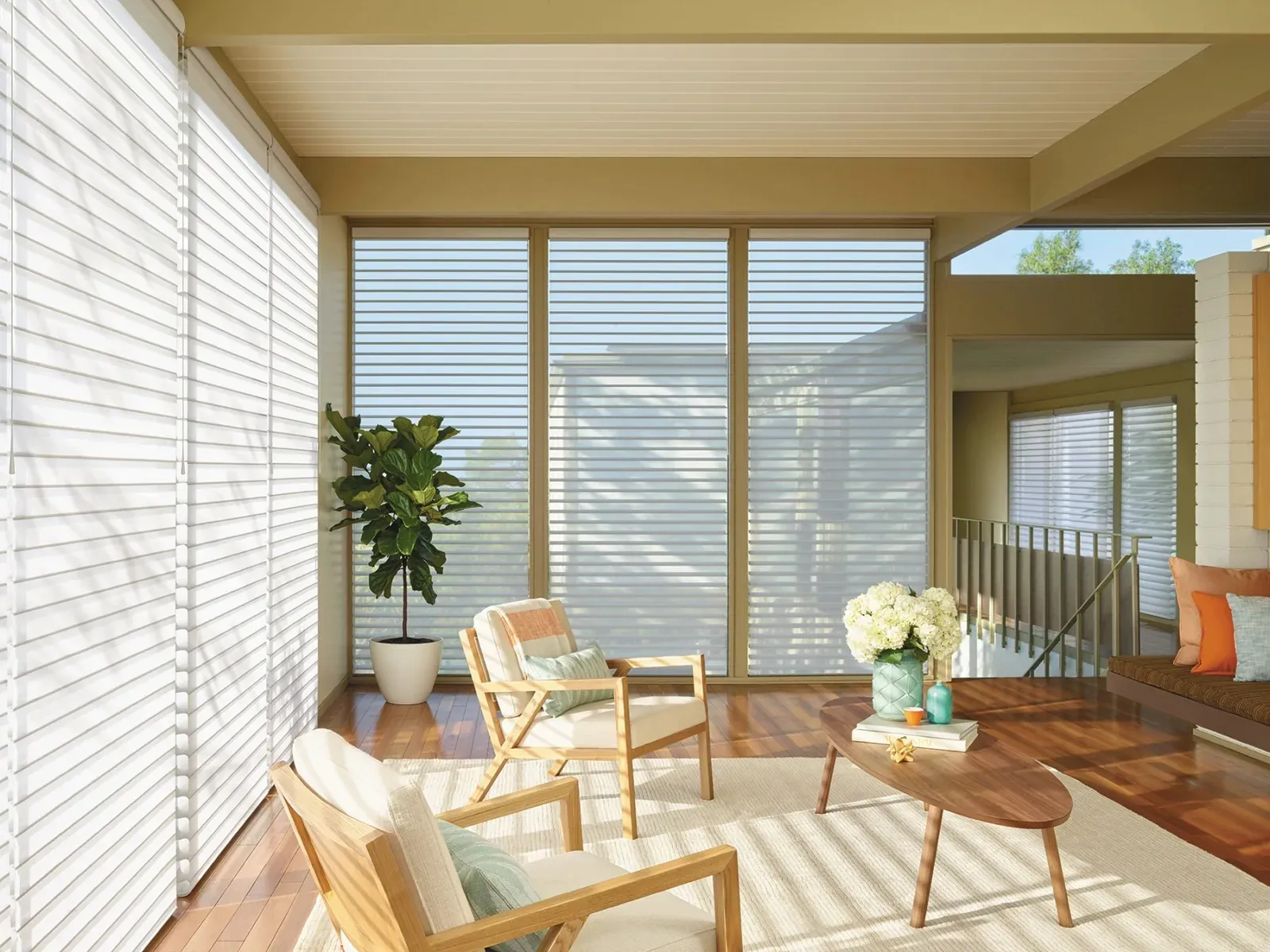 Nantucket sheer shades filtering light in an open living space